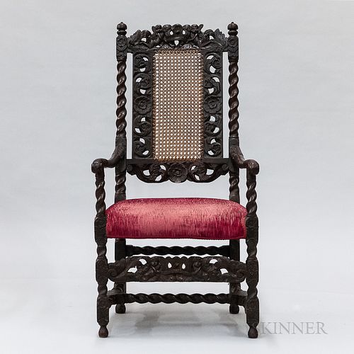 Charles II Carved and Caned Walnut Armchair