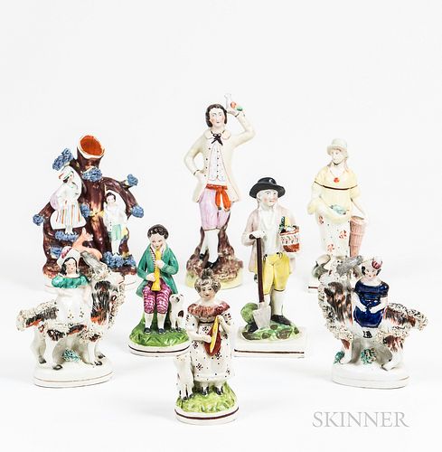 Eight Staffordshire Ceramic Figures and Figural Scenes