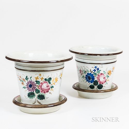 Pair of Earthenware Jardinieres with Bases