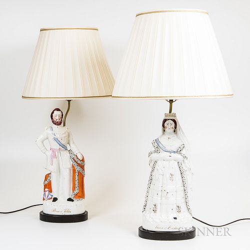 Pair of Staffordshire Figures on Lamp Bases
