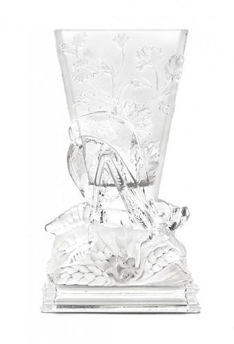 A Baccarat Frosted and Molded Glass Vase Height 8 1/4 inches.
