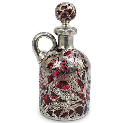 Cranberry Glass & Sterling Silver Bottle