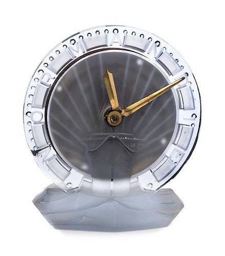 * A French Frosted Glass Clock from the S.S. Normandie Height 6 inches.