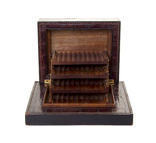 * An Hermes Alligator Humidor Height 3 x width 7 3/4 x depth 6 1/4 inches.