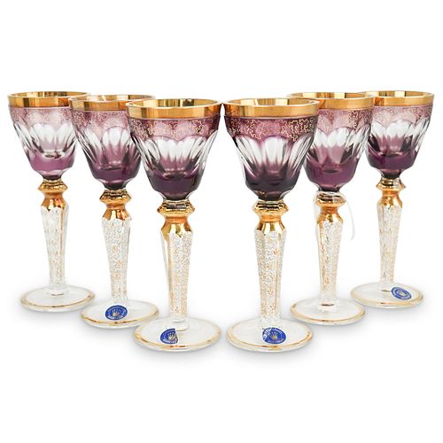 (6 Pc) Moser Bohemian Crystal Wine Goblets Set