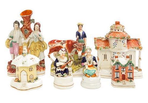 * Sixteen Staffordshire Pottery Articles Height of tallest 10 inches.