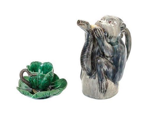 * Two Majolica Articles Height of tallest 9 inches.