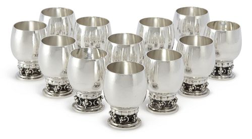 A Set of Twelve Extra Large Georg Jensen Sterling Silver Grapes Cups #296C