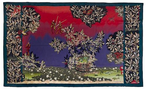 A French Wool Tapestry Height 95 x width 148 3/4 inches.
