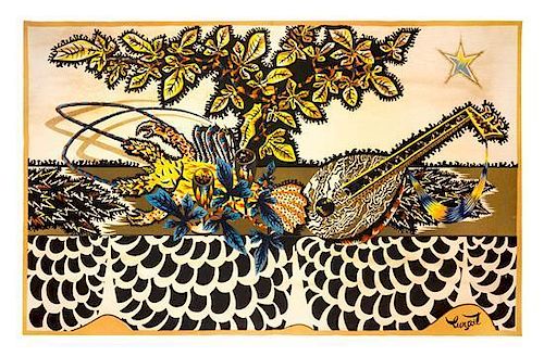 A French Screen Printed Tapestry Height 50 1/4 x width 79 inches.
