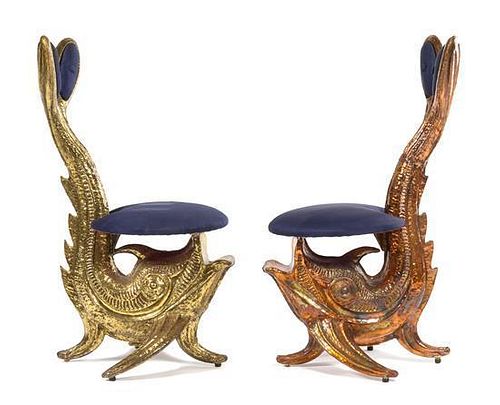 * A Pair of Copper and Brass Tone Metal Figural Chairs Height 37 3/4 inches.