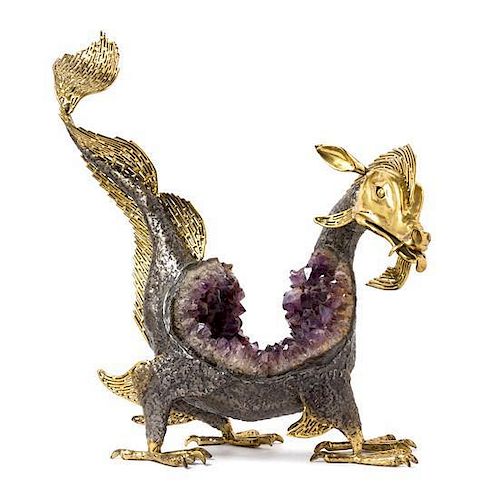 * A French Gilt Bronze and Amethyst Sculpture Height 23 inches.