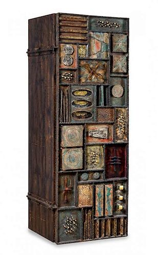 * A Paul Evans Sculpture Front Cabinet Height 72 x width 24 x depth 24 1/2 inches.