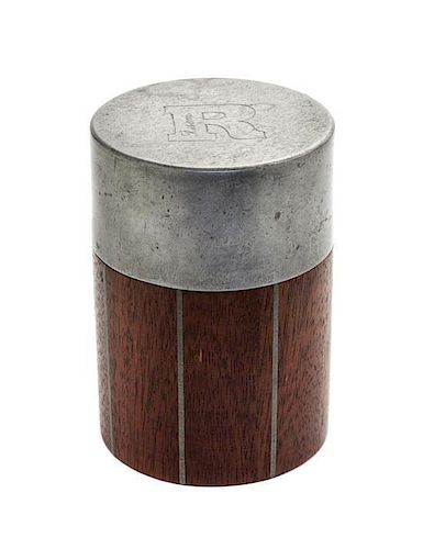 A Jens Risom Pewter Mounted Mahogany Jar Height 4 inches.