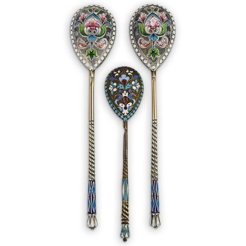 (3 Pc) Imperial Russian Silver Spoon Set