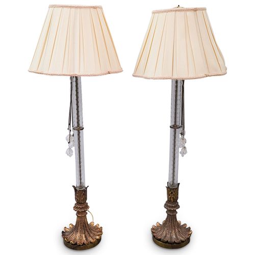 (2 Pc) Vintage Large Glass Lamps