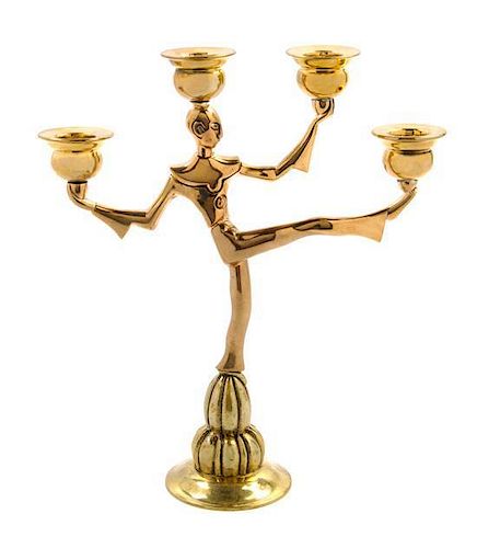 * A Gilt Bronze and Metal Four-Light Figural Candelabrum Height 9 3/8 inches.