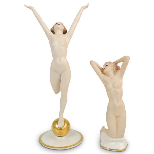 (2Pc) Hutschenreuther Porcelain Art Deco Style Figurines