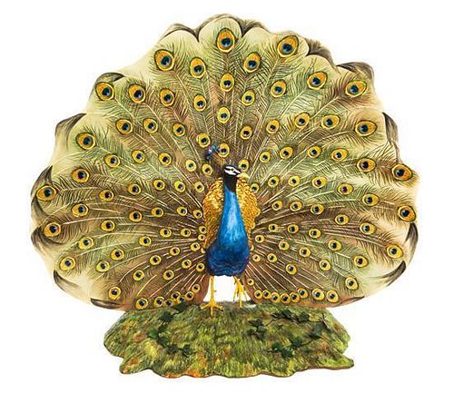 A Boehm Porcelain Model of a Peacock Height 30 inches.