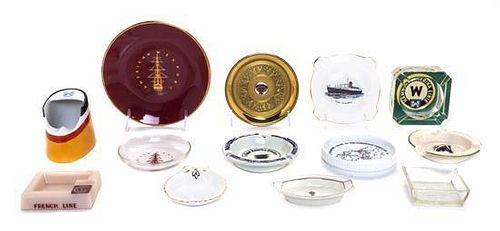 * A Collection of Ashtrays From Various Ship and Shipping Lines Height of tallest 3 1/4 inches.