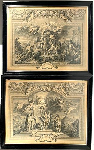 Pair of Engravings After Charles Le Brun, Le Roi, Grand Galerie de Versailles