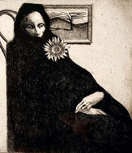 Bill Brauer Etching, 'Lady in Black'