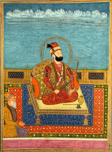 Indian Mughal Painting, Emperor Enthroned