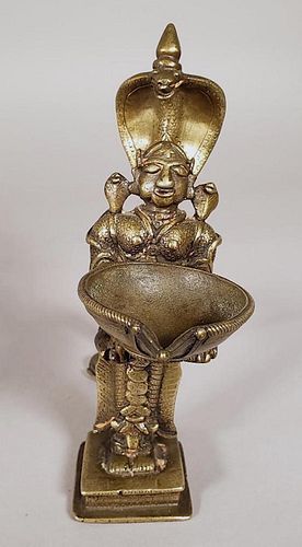 Indian Bronze Oil Lamp of Naga