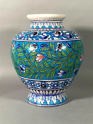 Indian Jaipur Glazed Pottery Vase