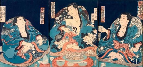 Japanese Color Woodblock Triptych, Utagawa Kuniteru