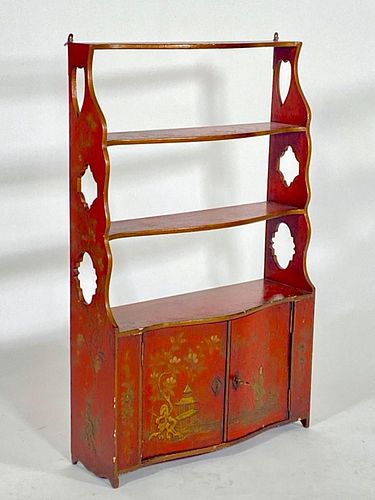 Chinoiserie Red Lacquered Hanging Wall Shelf/Cabinet
