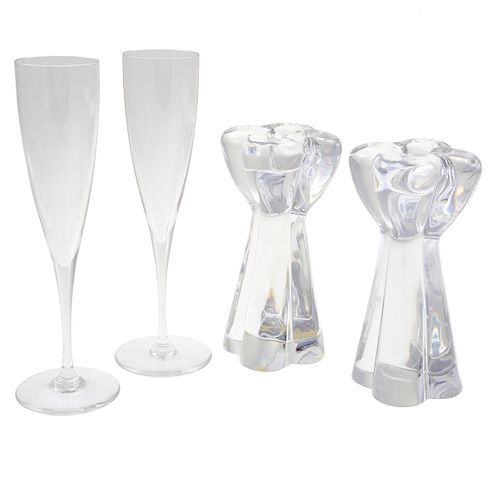 Pair of Baccarat Crystal Flutes and Candle Holders