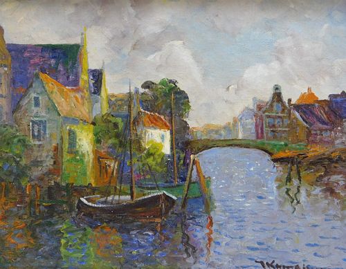 Dutch Impressionist Dock Painting