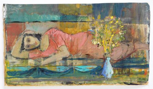 Gordon Steele Modernist Lounging Woman Painting