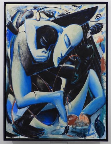 John Zingraff Modernist Blue Figurative Painting