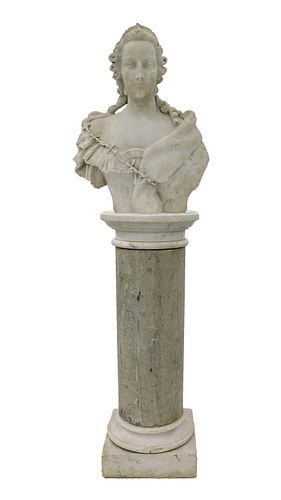 18C. Italian Carrera Marble Bust of Maria Theresa