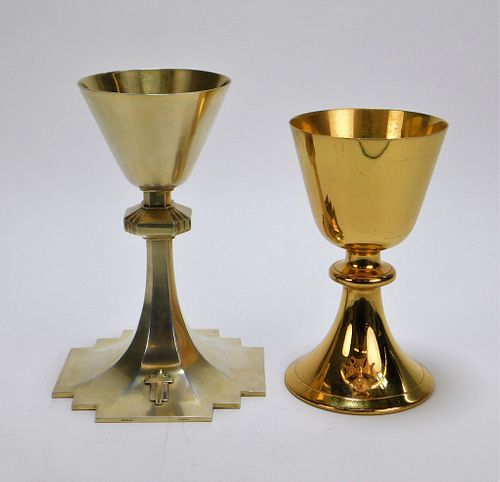 2PC Brass & Sterling Silver Chalice Group