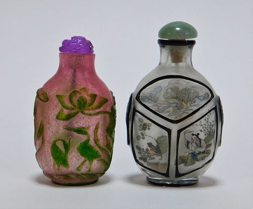 2PC Chinese Painted & Peking Glass Snuff Bottles
