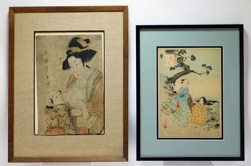 2PC Kitagawa & Toshikata Geigha Woodblock Prints