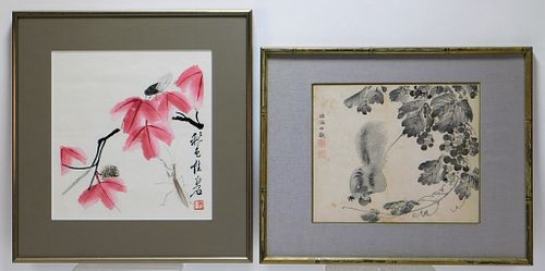2PC Japanese Squirrel & Insect Woodblock Prints