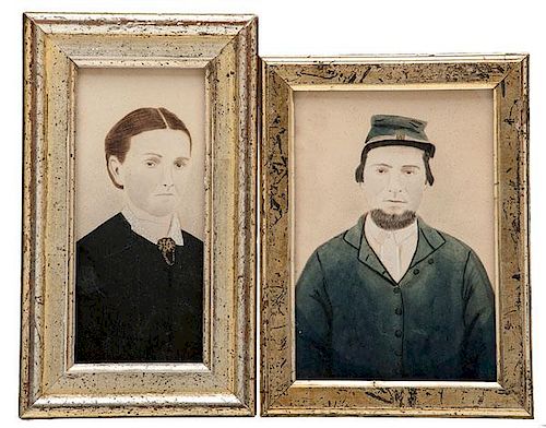 Watercolor Portraits of Civil War Soldier and Wife  
