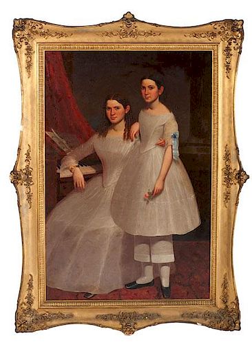 Fine Antebellum Portrait of Two Sisters, Signed Moses Billings 
