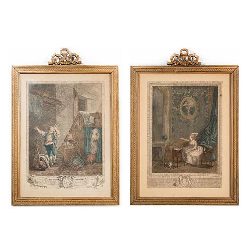 Pair Of French Engraving Art Prints, Framed