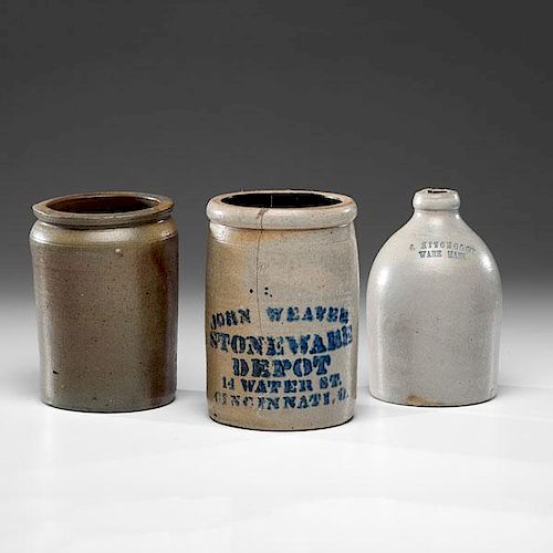 Weaver, Wellsburgh, and Hitchcock Stoneware Jars and Jug 