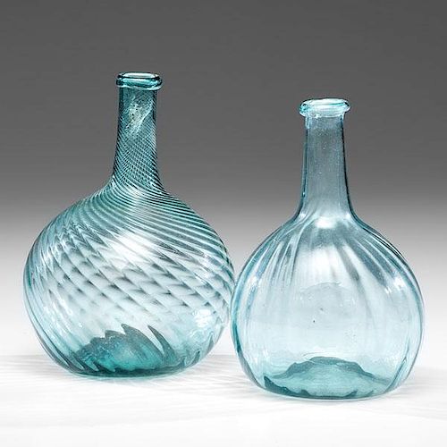 Zanesville Blown Aqua Glass Bottles 