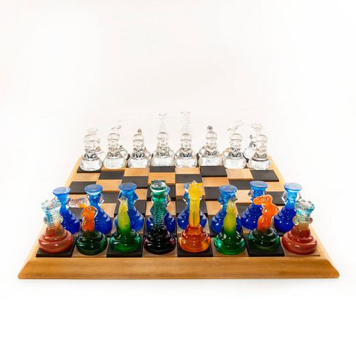 Kosta Boda Glass Multi Colored Chess Set