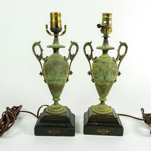 Pair Of Vintage Bronze Double Handled Lamps