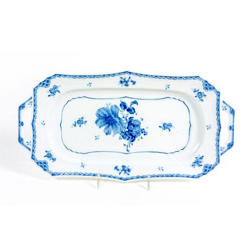 Vintage Porcelain Serving Tray With Blue Floral Design