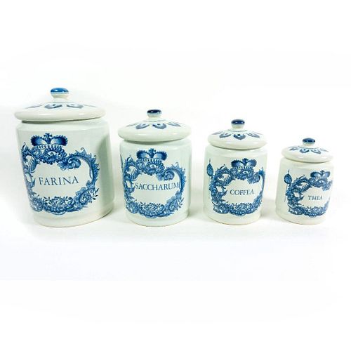 Set Of Four, Delft Blue and White Lidded Jars