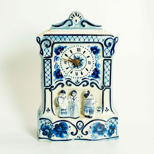 Vintage Russian Porcelain Blue And White Mantle Clock